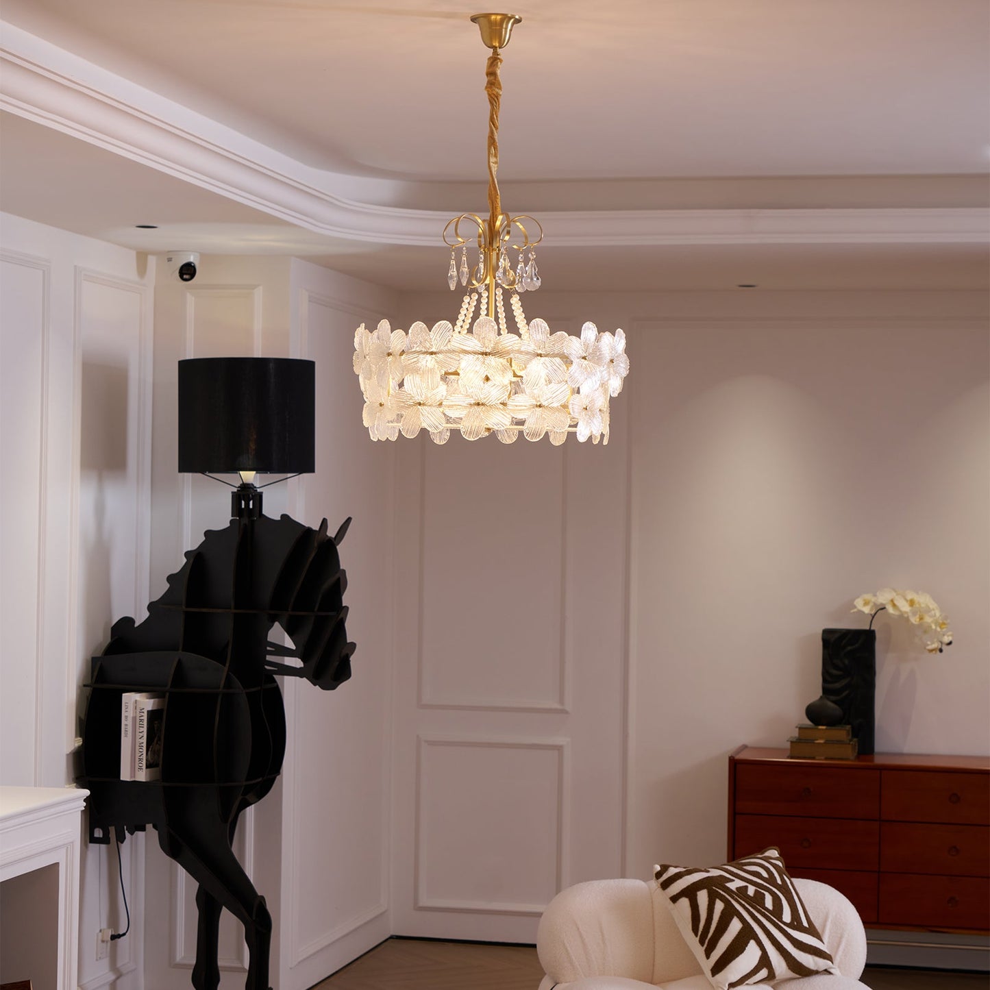 Charlotte Chandelier - Feminine Brass & Cast Glass Floral Chandelier