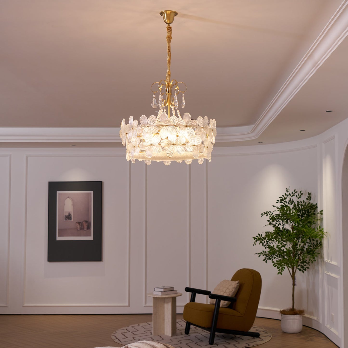 Charlotte Chandelier - Feminine Brass & Cast Glass Floral Chandelier