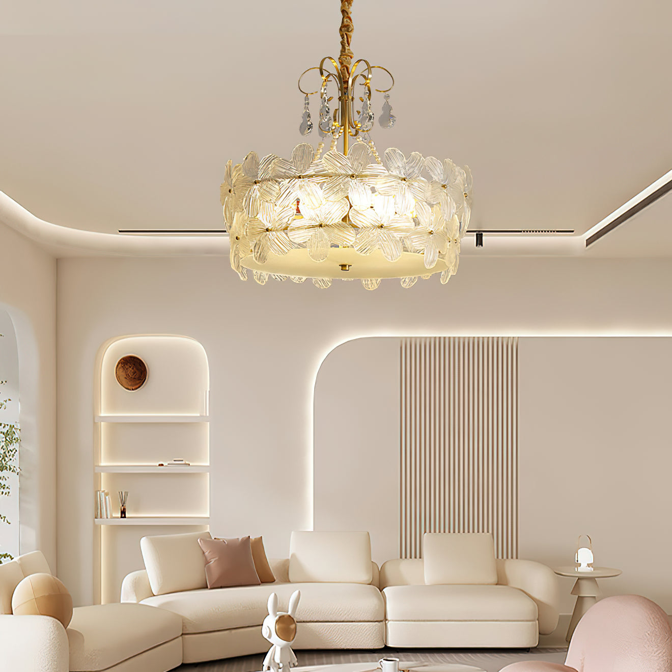Charlotte Chandelier - Feminine Brass & Cast Glass Floral Chandelier