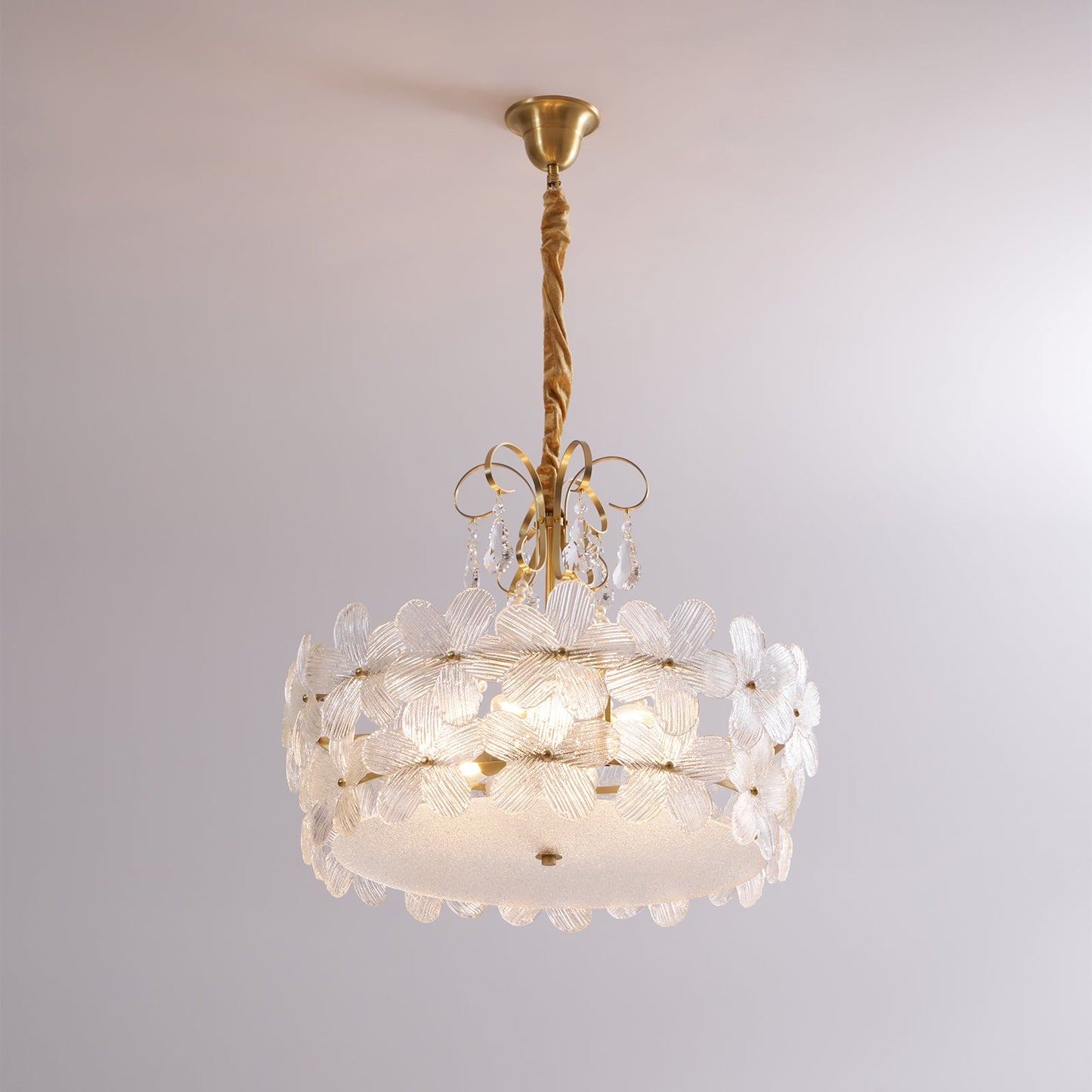 Charlotte Chandelier - Feminine Brass & Cast Glass Floral Chandelier