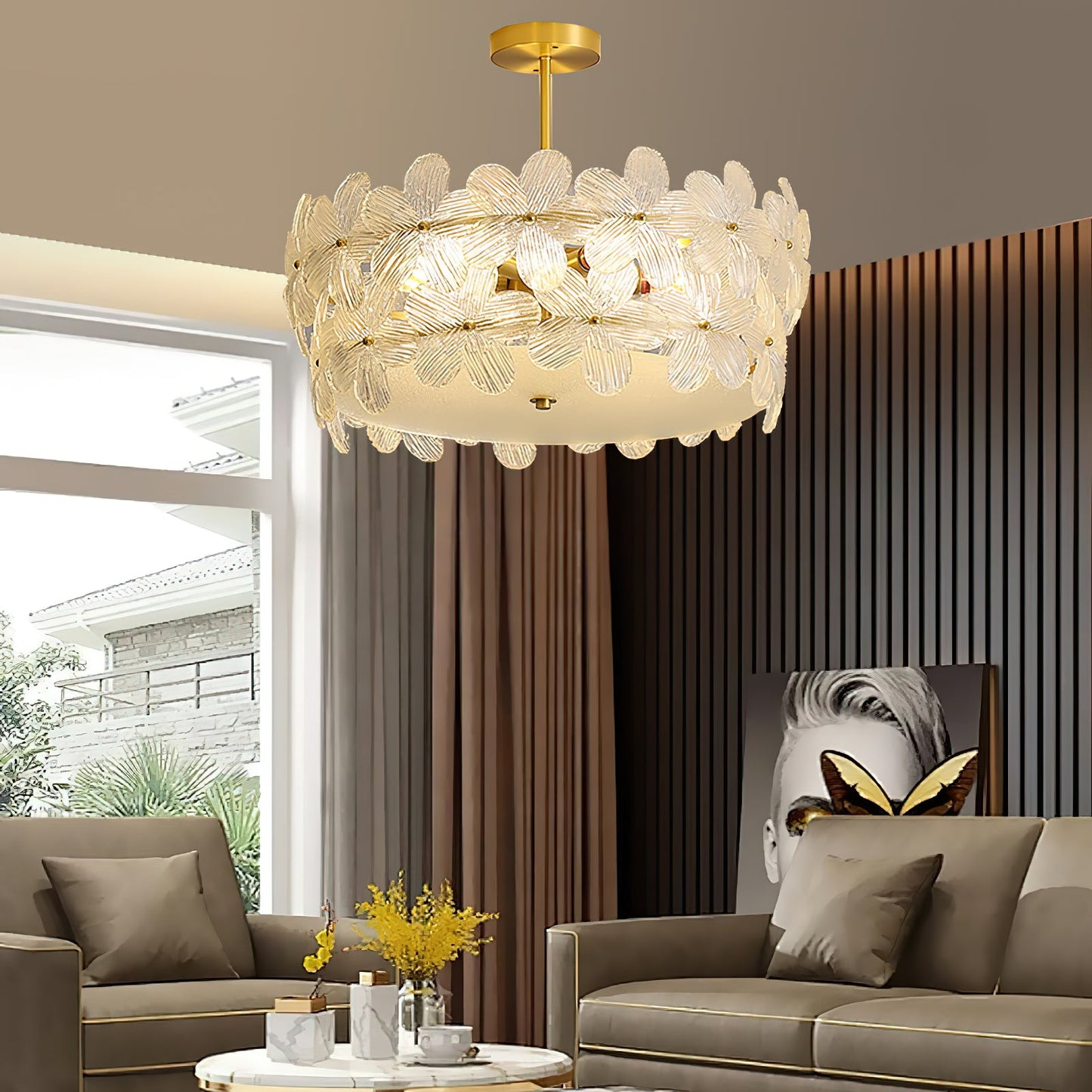 Charlotte Chandelier - Feminine Brass & Cast Glass Floral Chandelier