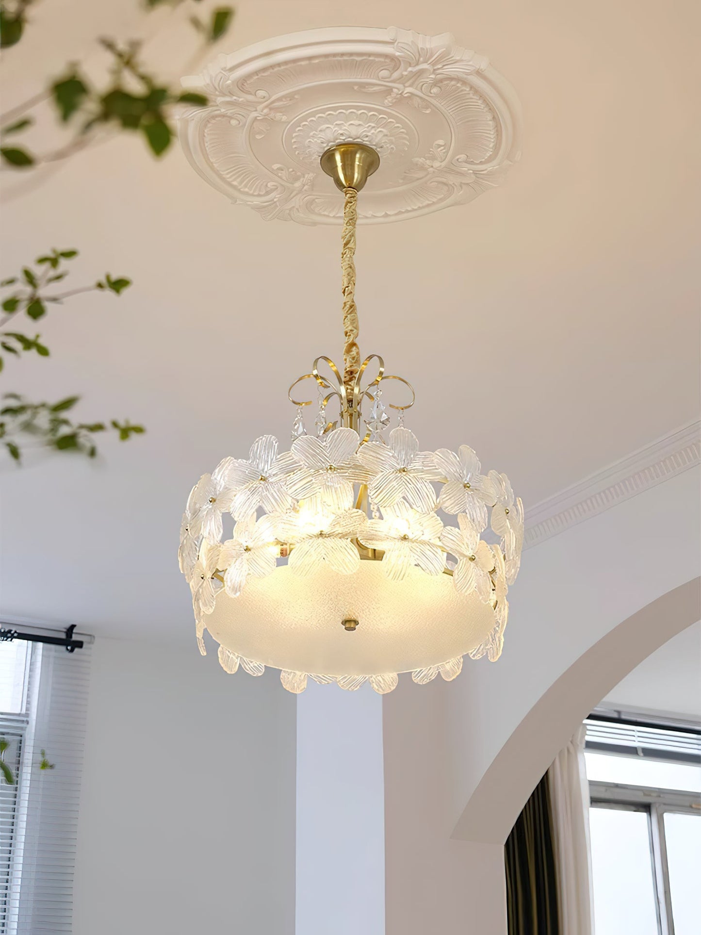 Charlotte Chandelier - Feminine Brass & Cast Glass Floral Chandelier