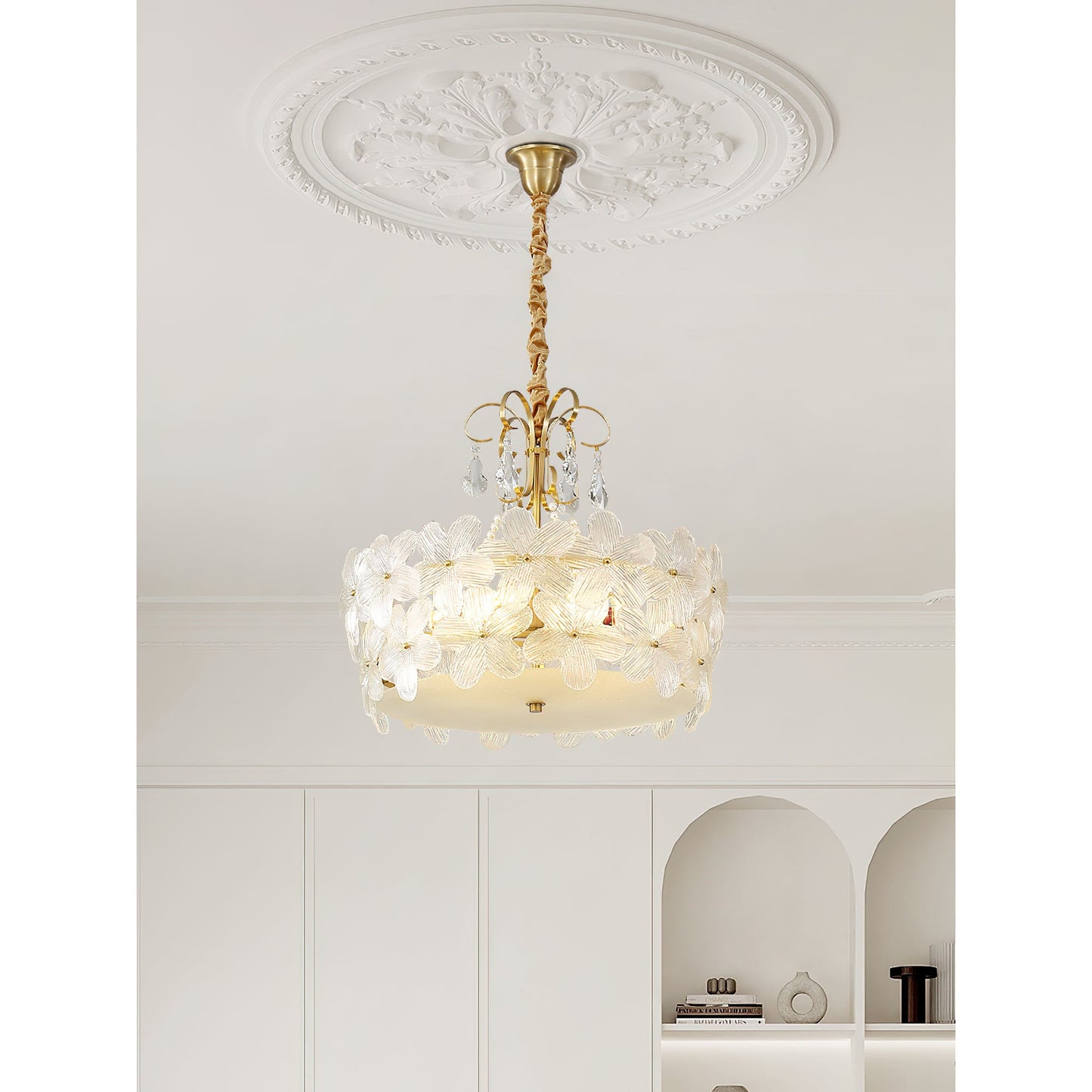 Charlotte Chandelier - Feminine Brass & Cast Glass Floral Chandelier