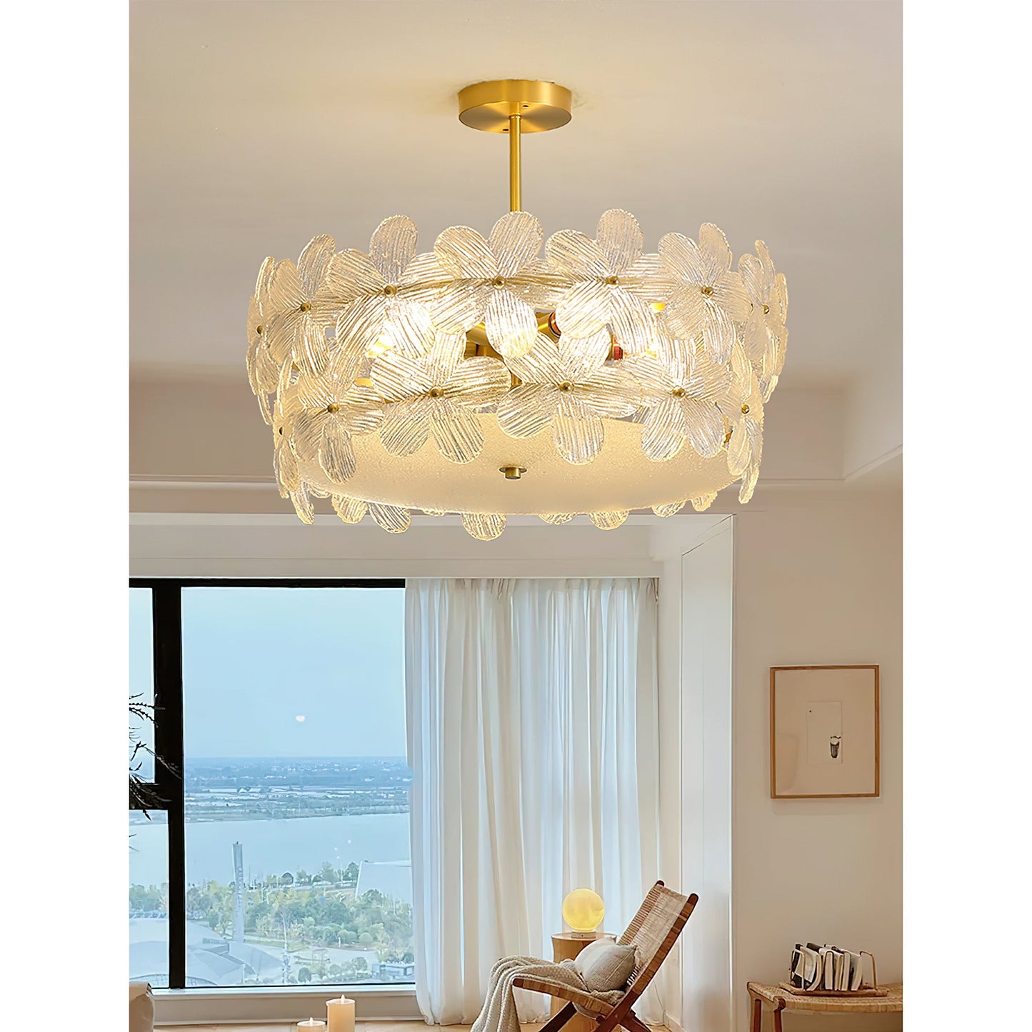 Charlotte Chandelier - Feminine Brass & Cast Glass Floral Chandelier
