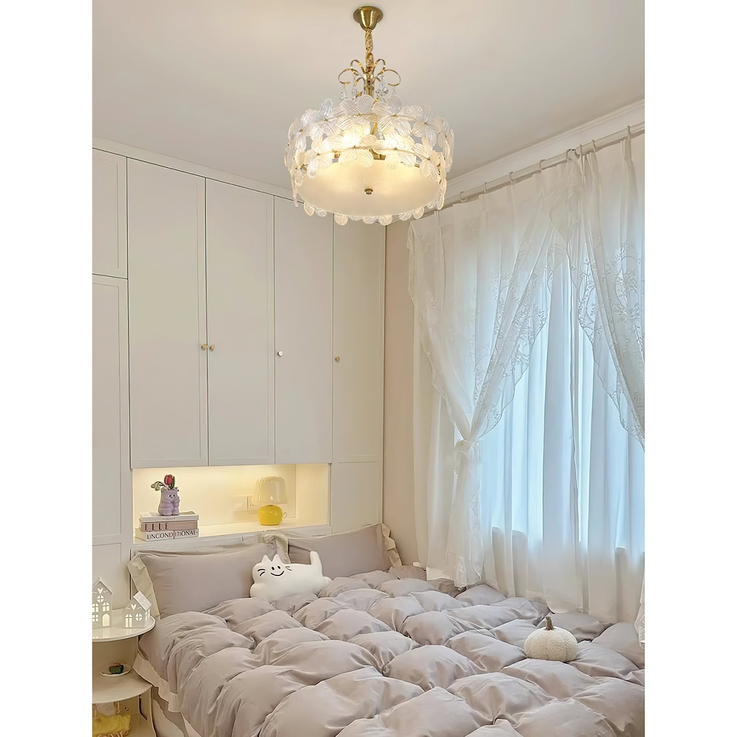 Charlotte Chandelier - Feminine Brass & Cast Glass Floral Chandelier
