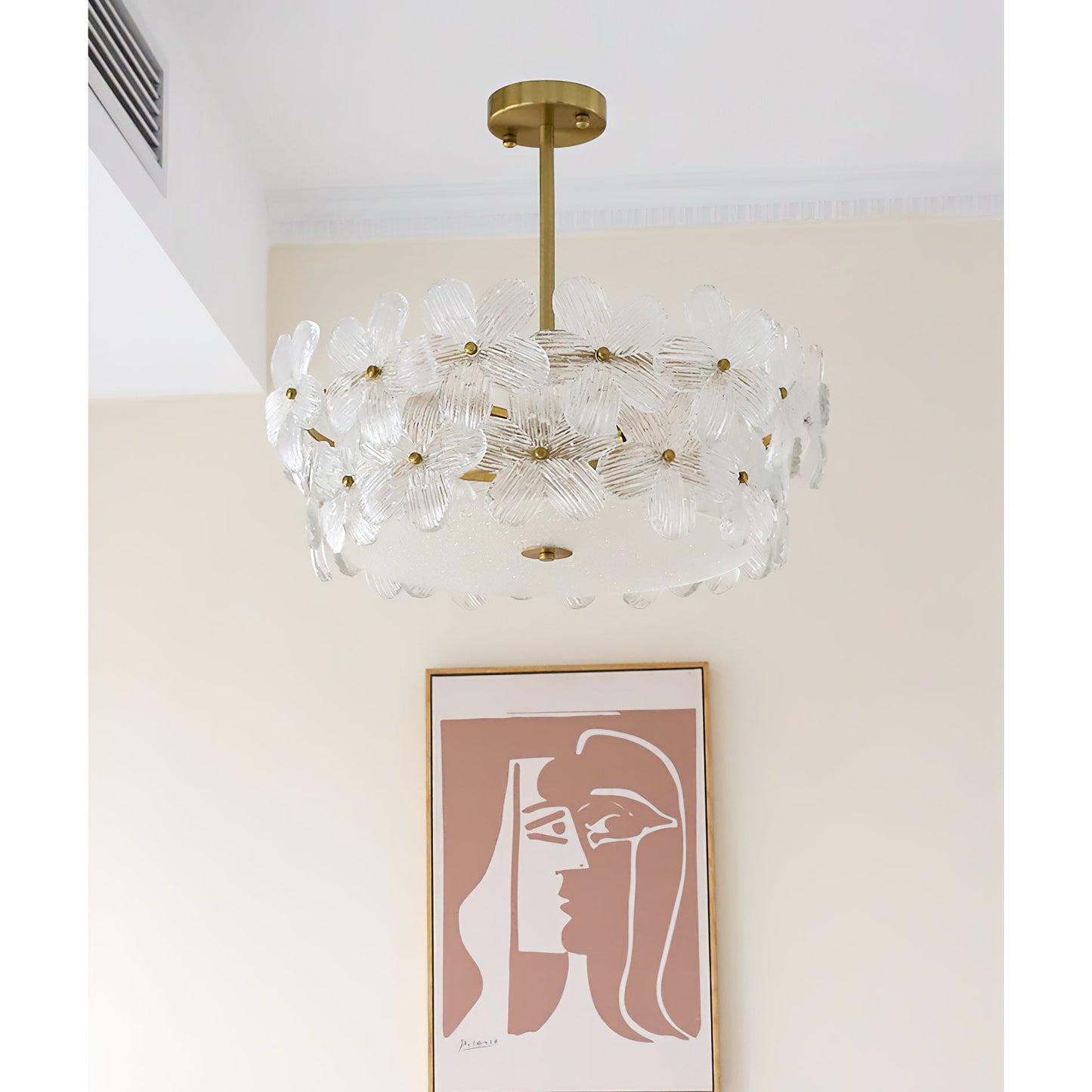 Charlotte Chandelier - Feminine Brass & Cast Glass Floral Chandelier