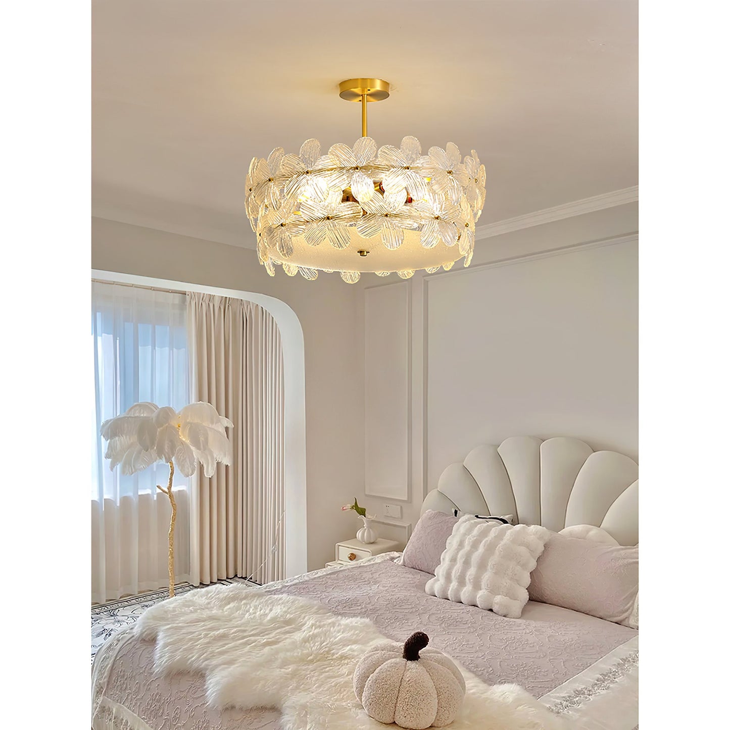 Charlotte Chandelier - Feminine Brass & Cast Glass Floral Chandelier