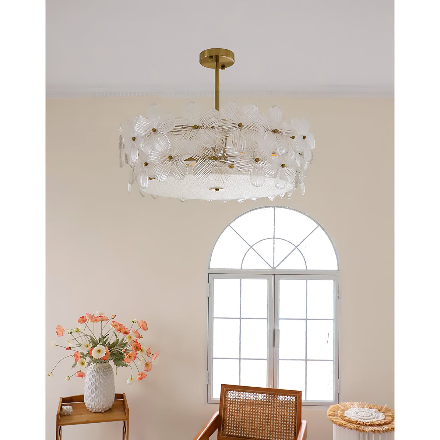 Charlotte Chandelier - Feminine Brass & Cast Glass Floral Chandelier