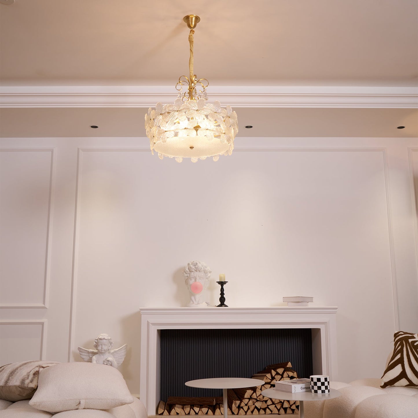 Charlotte Chandelier - Feminine Brass & Cast Glass Floral Chandelier