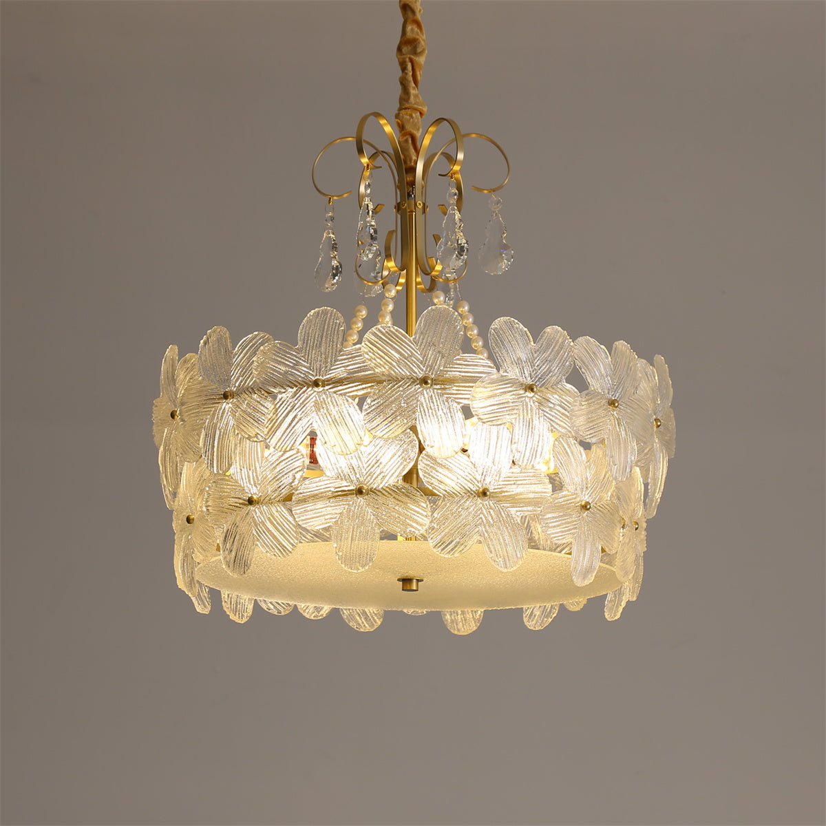 Charlotte Chandelier - Feminine Brass & Cast Glass Floral Chandelier
