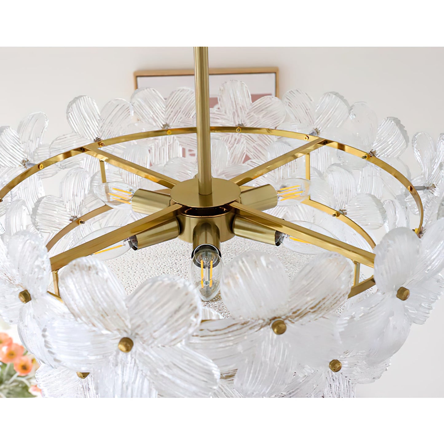 Charlotte Chandelier - Feminine Brass & Cast Glass Floral Chandelier