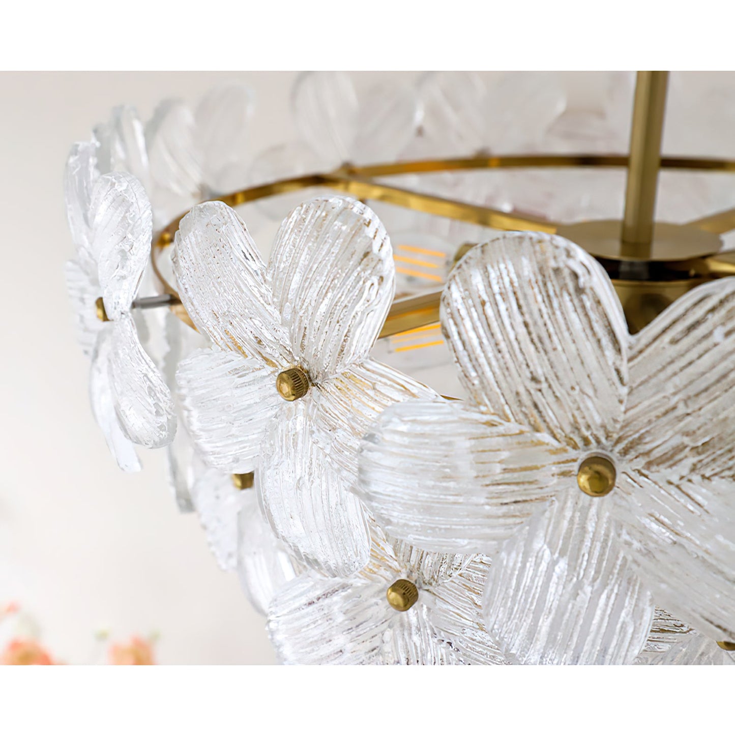 Charlotte Chandelier - Feminine Brass & Cast Glass Floral Chandelier