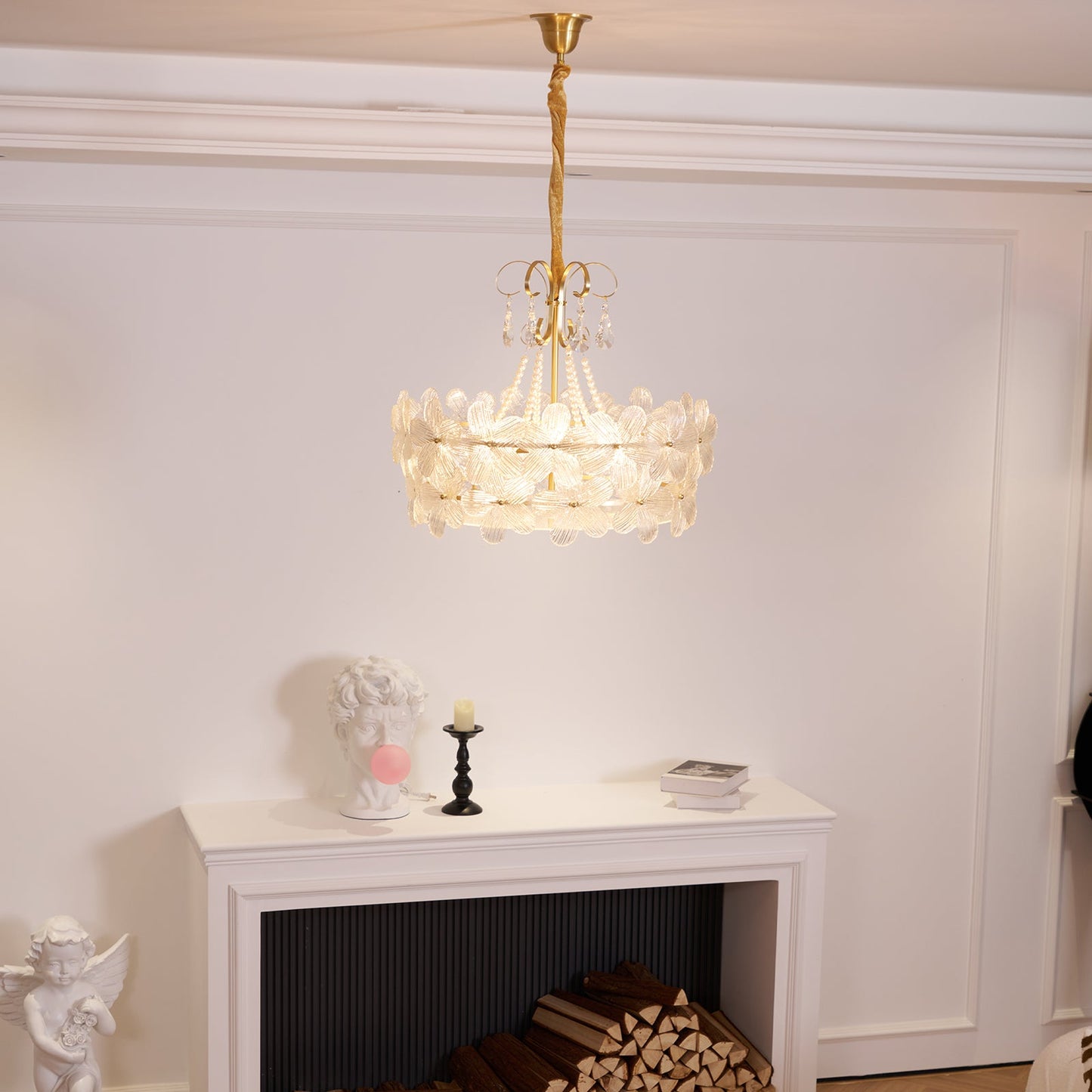 Charlotte Chandelier - Feminine Brass & Cast Glass Floral Chandelier