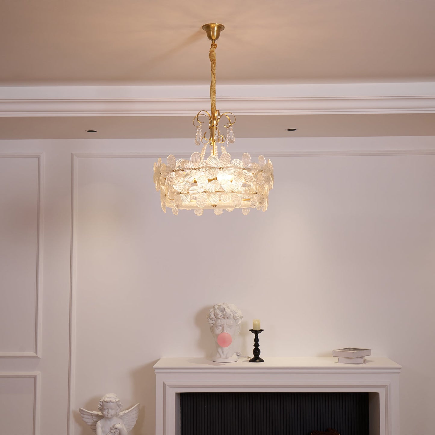 Charlotte Chandelier - Feminine Brass & Cast Glass Floral Chandelier