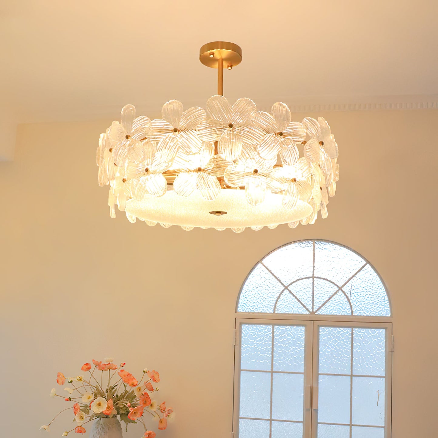 Charlotte Chandelier - Feminine Brass & Cast Glass Floral Chandelier