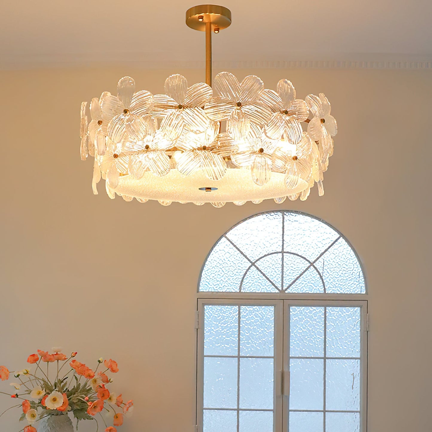 Charlotte Chandelier - Feminine Brass & Cast Glass Floral Chandelier