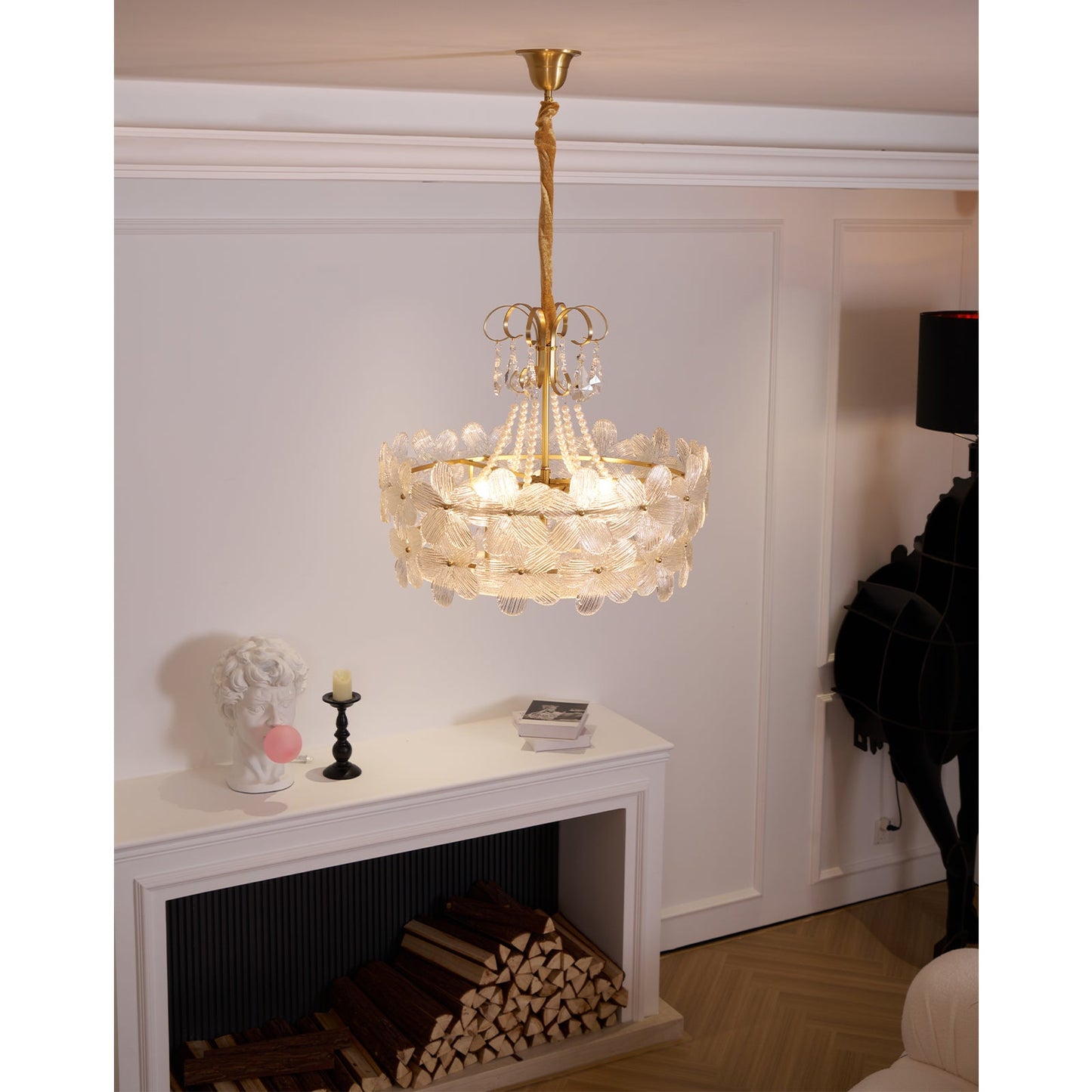 Charlotte Chandelier - Feminine Brass & Cast Glass Floral Chandelier