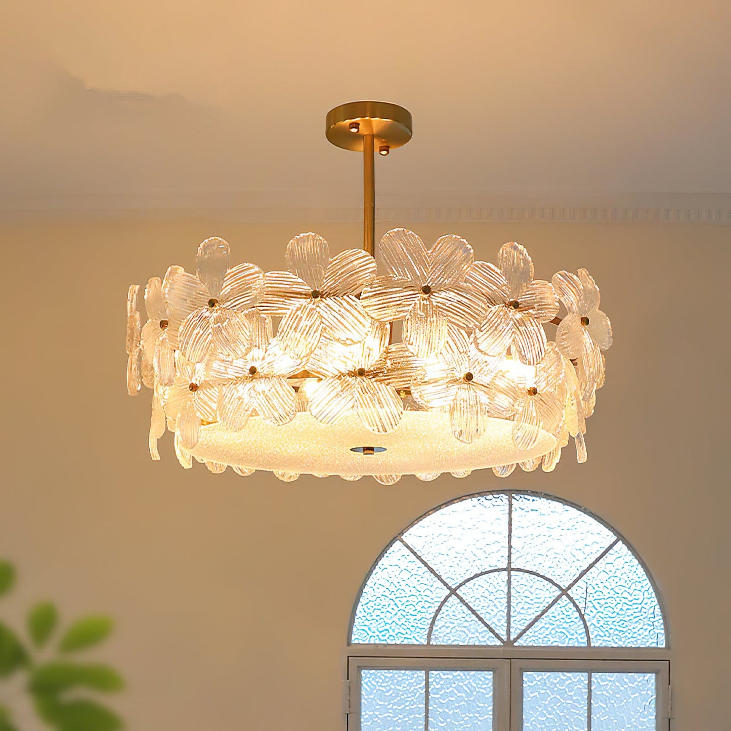 Charlotte Chandelier - Feminine Brass & Cast Glass Floral Chandelier