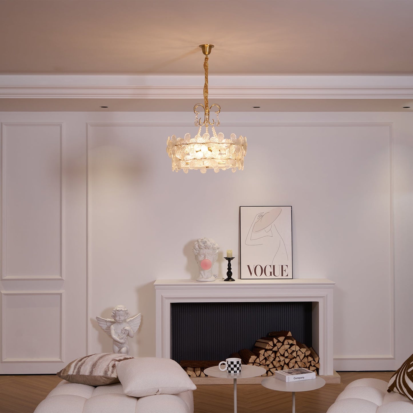 Charlotte Chandelier - Feminine Brass & Cast Glass Floral Chandelier