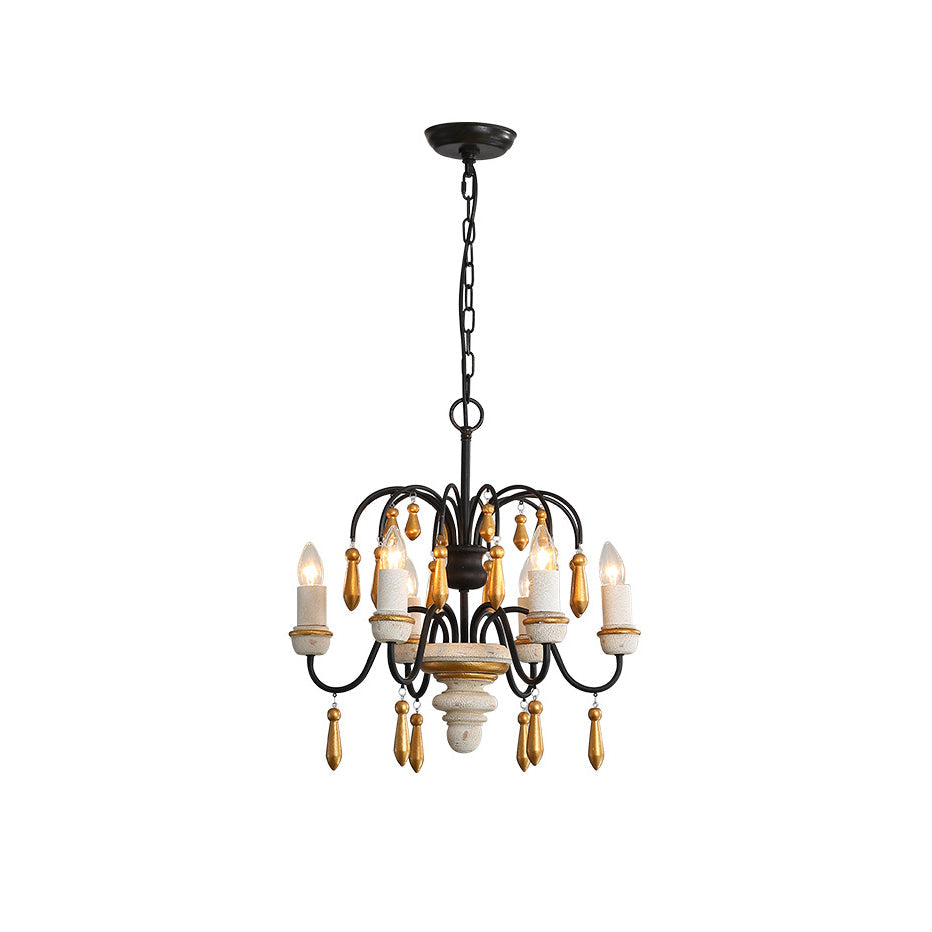 Chateau Nobles Chandelier - Scandinavian Mid-Century Wrought Iron & Wood Light