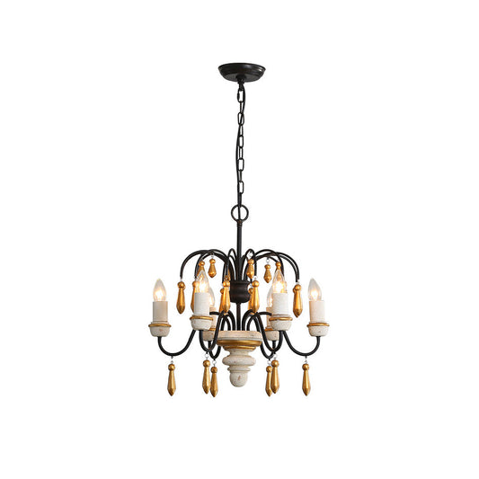 Chateau Nobles Chandelier - Scandinavian Mid-Century Wrought Iron & Wood Light
