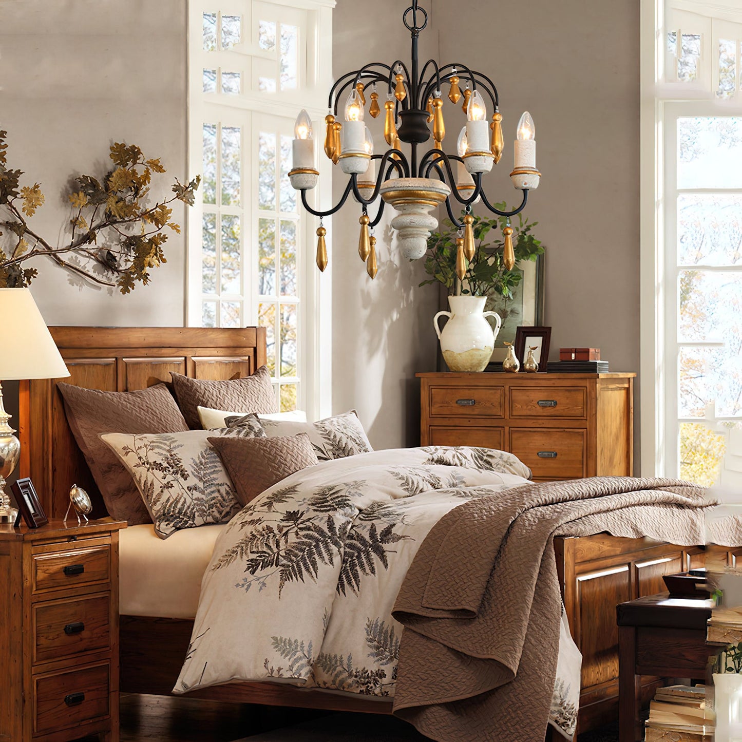 Chateau Nobles Chandelier - Scandinavian Mid-Century Wrought Iron & Wood Light