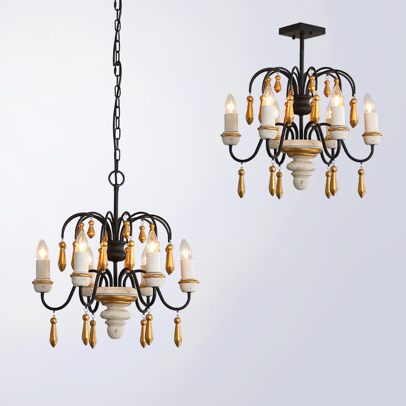 Chateau Nobles Chandelier - Scandinavian Mid-Century Wrought Iron & Wood Light