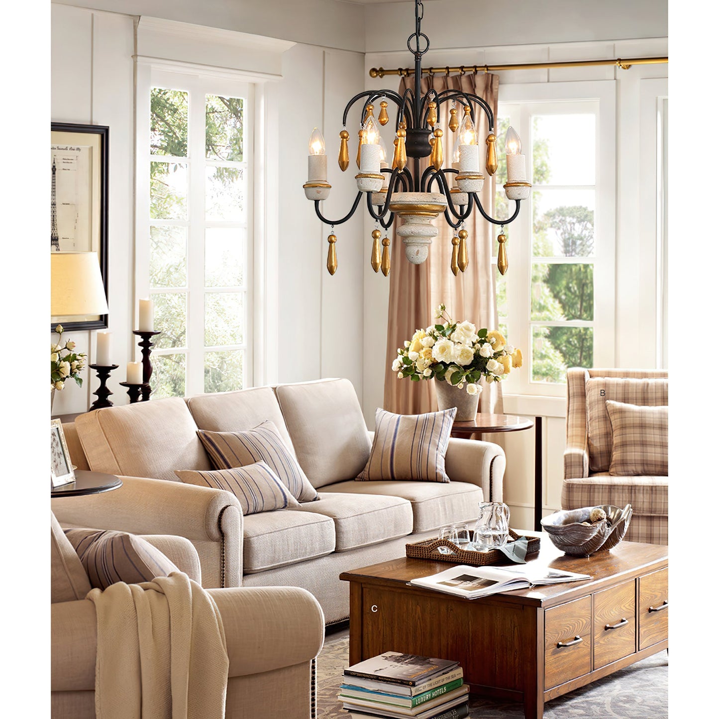Chateau Nobles Chandelier - Scandinavian Mid-Century Wrought Iron & Wood Light