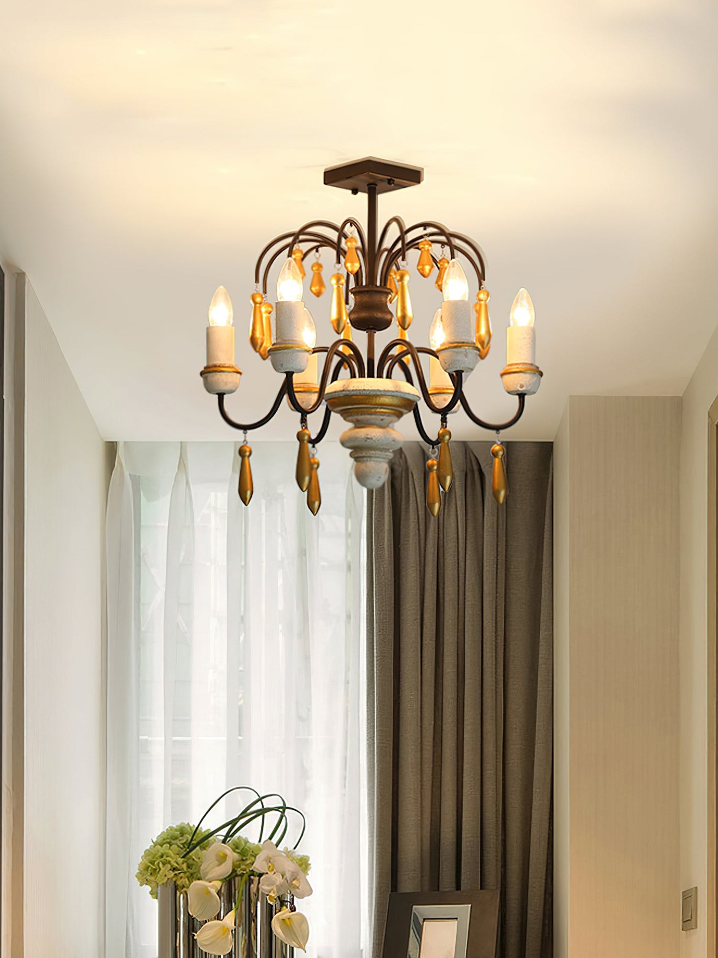 Chateau Nobles Chandelier - Scandinavian Mid-Century Wrought Iron & Wood Light