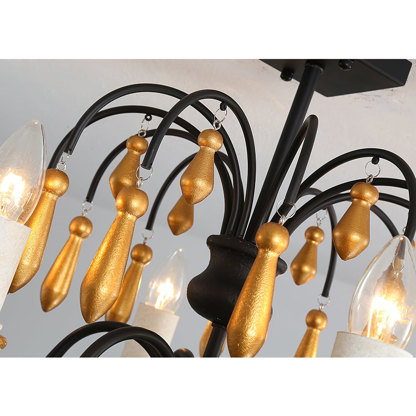 Chateau Nobles Chandelier - Scandinavian Mid-Century Wrought Iron & Wood Light