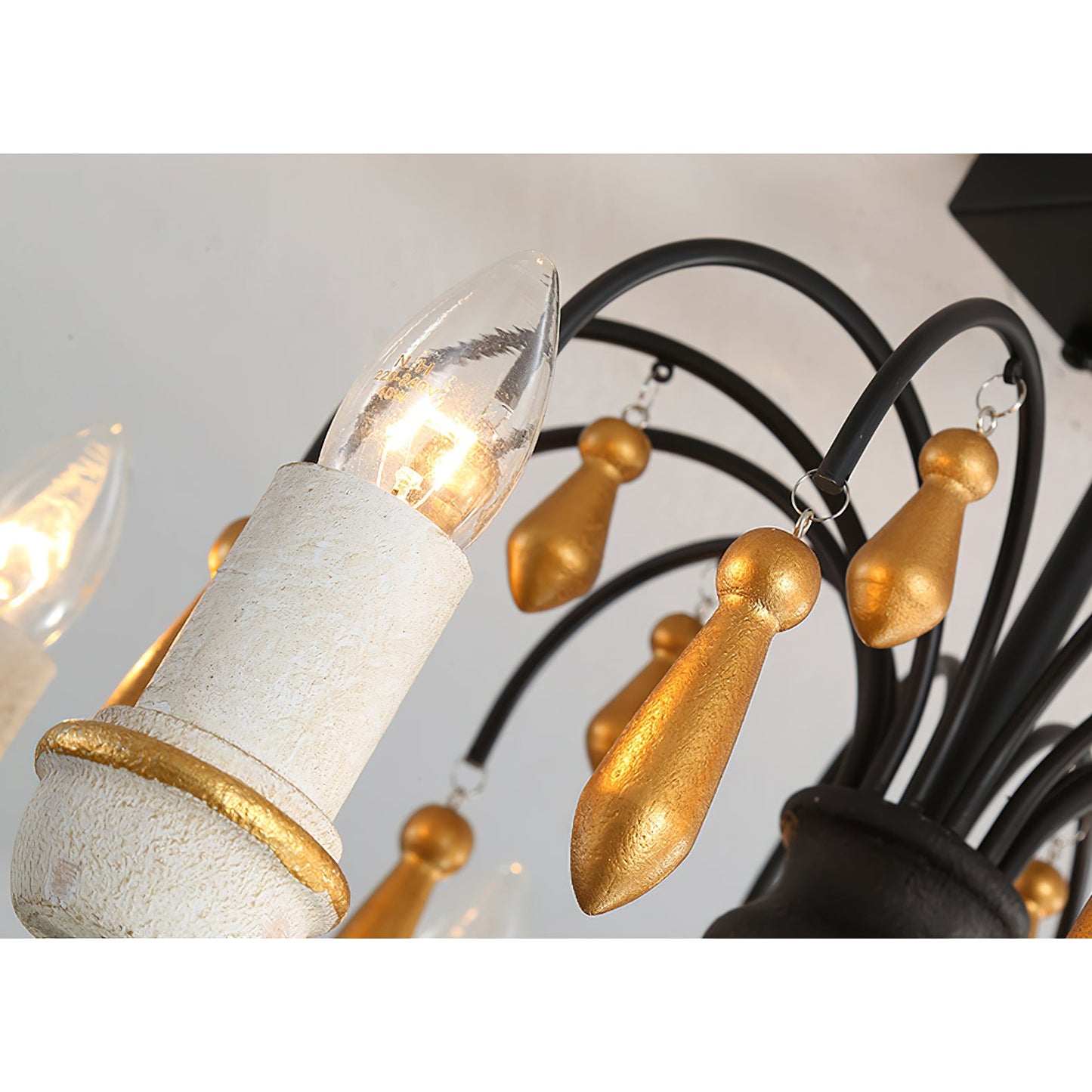 Chateau Nobles Chandelier - Scandinavian Mid-Century Wrought Iron & Wood Light