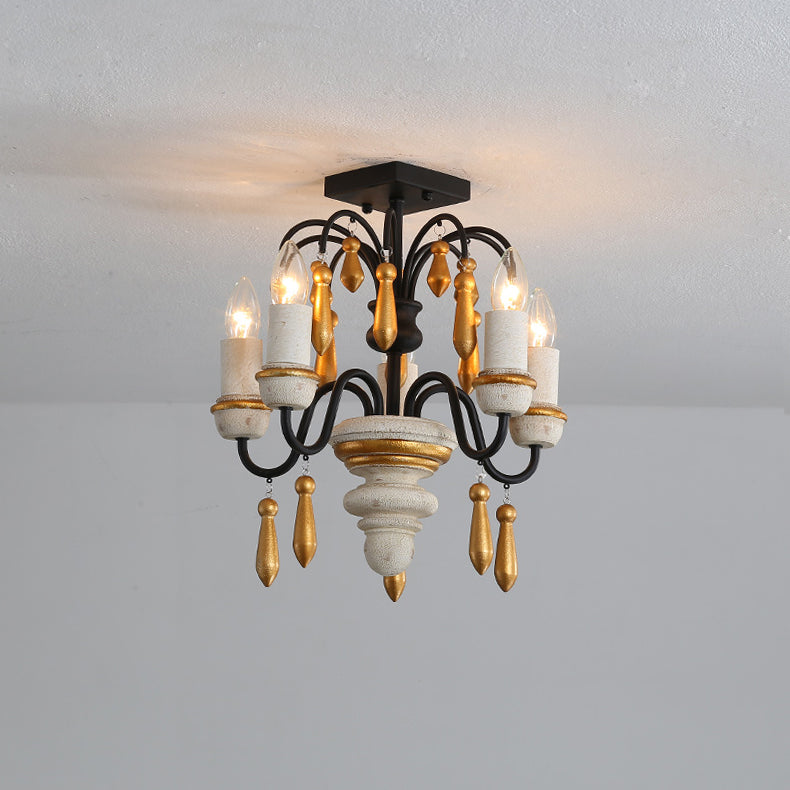 Chateau Nobles Chandelier - Scandinavian Mid-Century Wrought Iron & Wood Light