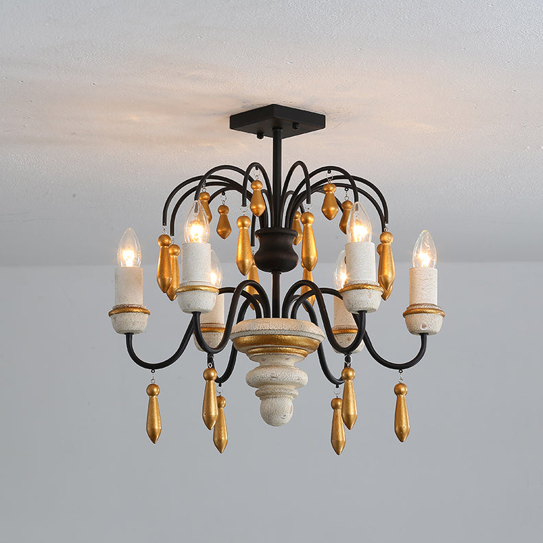 Chateau Nobles Chandelier - Scandinavian Mid-Century Wrought Iron & Wood Light