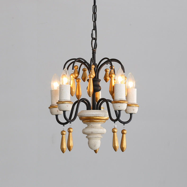 Chateau Nobles Chandelier - Scandinavian Mid-Century Wrought Iron & Wood Light