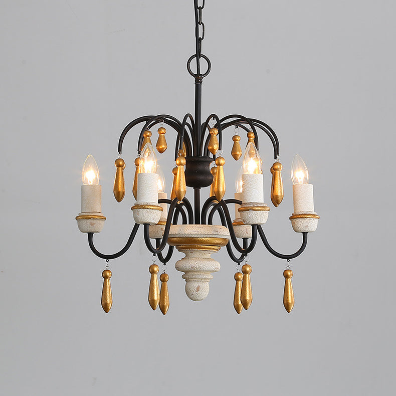 Chateau Nobles Chandelier - Scandinavian Mid-Century Wrought Iron & Wood Light