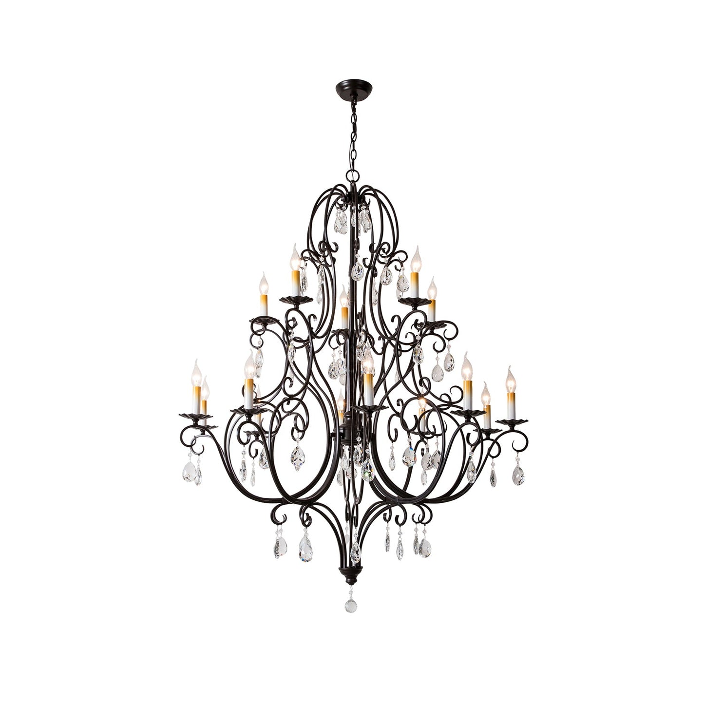 Chateau Tiered Chandelier - French Country 2-Tier Crystal & Iron Grand Pendant