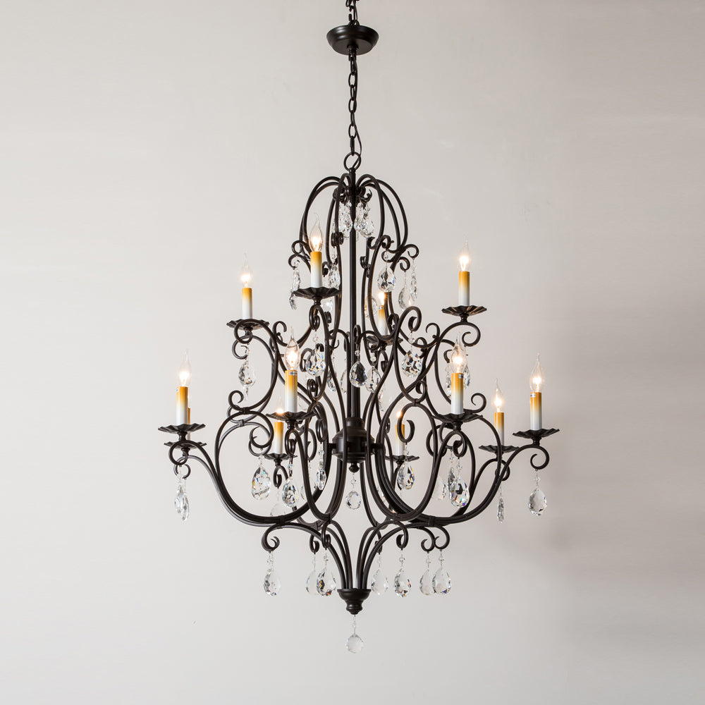 Chateau Tiered Chandelier - French Country 2-Tier Crystal & Iron Grand Pendant