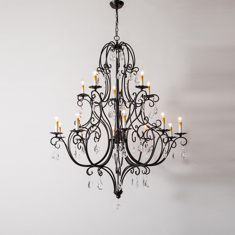 Chateau Tiered Chandelier - French Country 2-Tier Crystal & Iron Grand Pendant