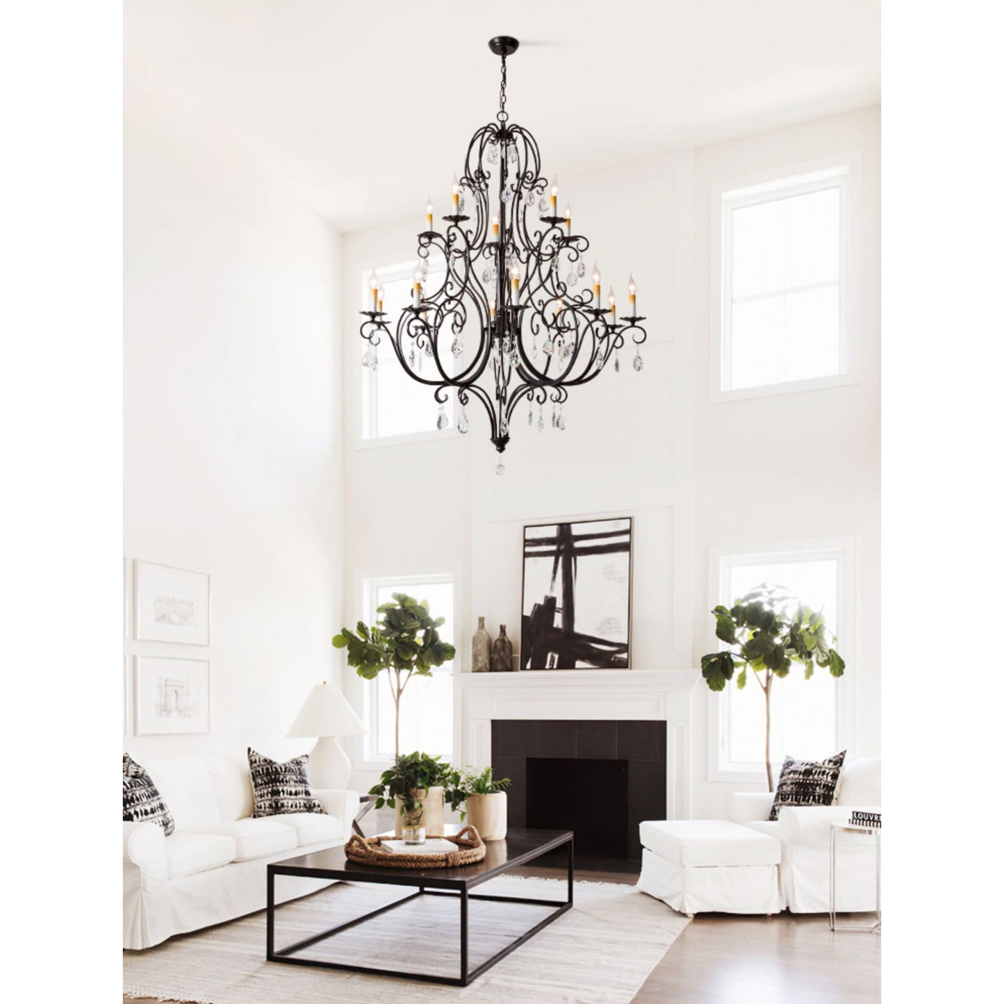 Chateau Tiered Chandelier - French Country 2-Tier Crystal & Iron Grand Pendant