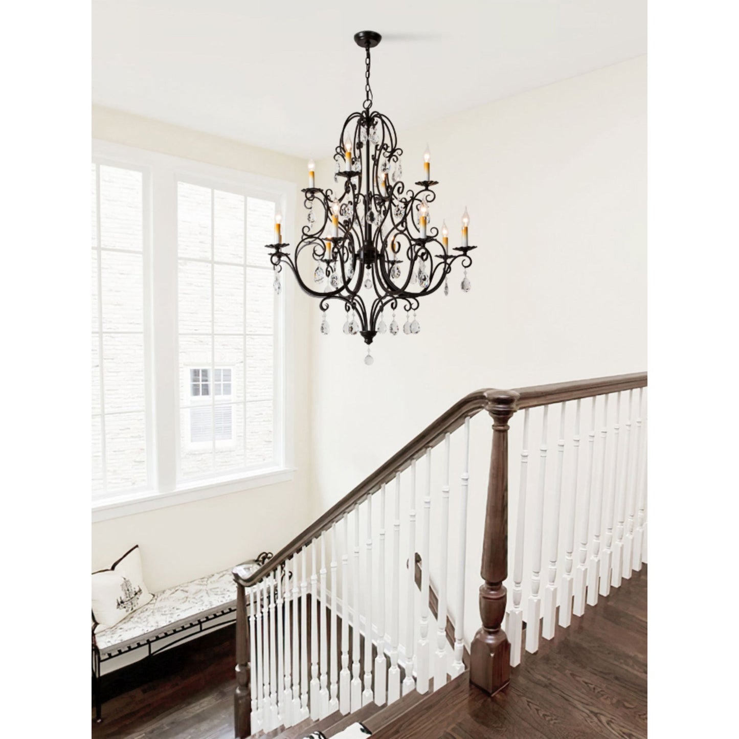 Chateau Tiered Chandelier - French Country 2-Tier Crystal & Iron Grand Pendant