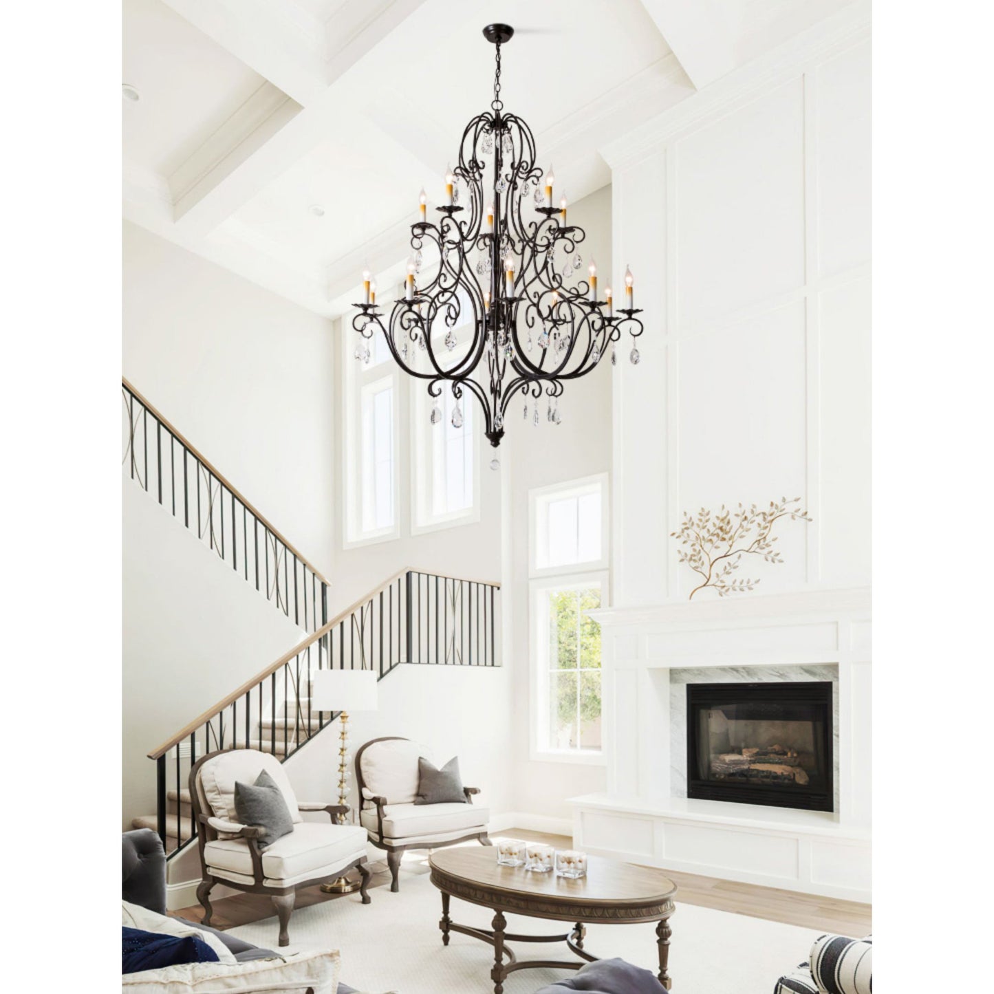 Chateau Tiered Chandelier - French Country 2-Tier Crystal & Iron Grand Pendant