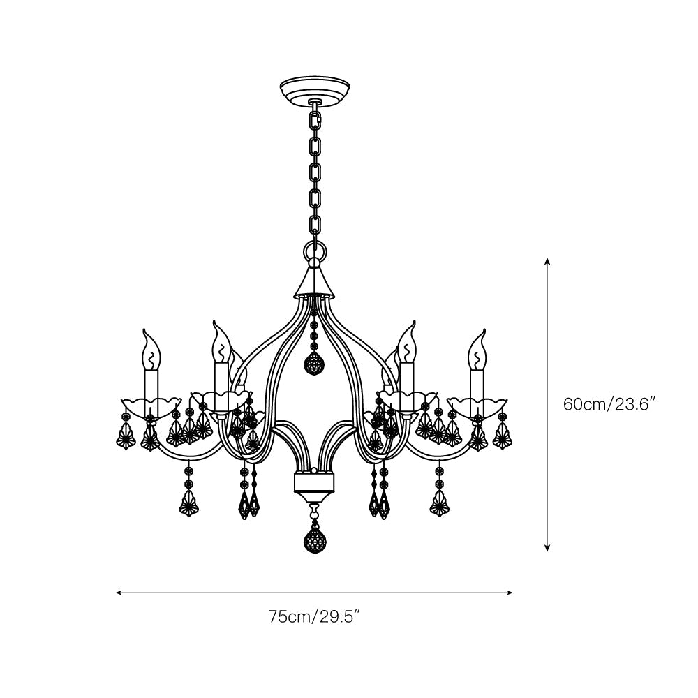 Chesterfield Chandelier - Ornate Brass & Crystal 6-Light Curlicue Pendant