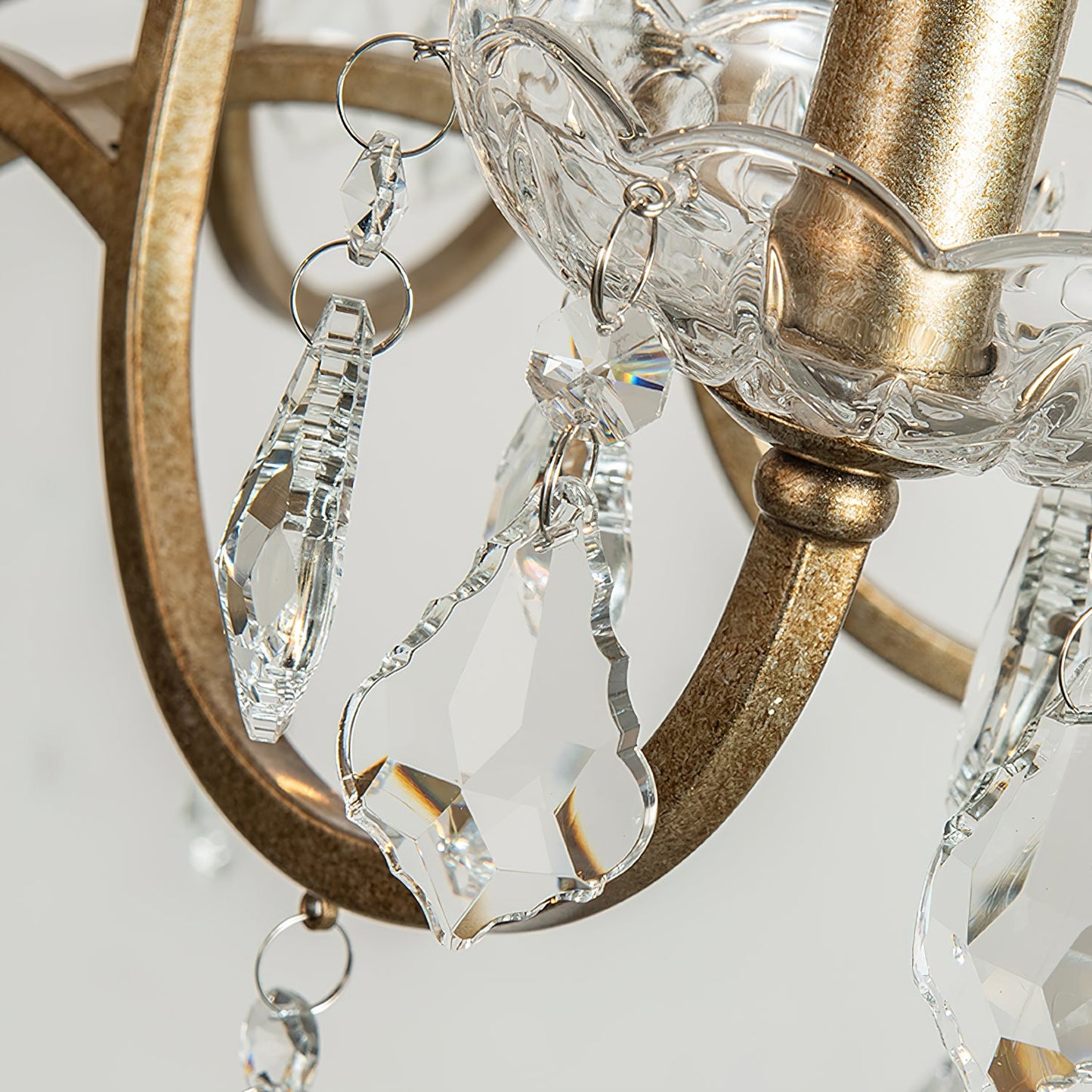 Chesterfield Chandelier - Ornate Brass & Crystal 6-Light Curlicue Pendant