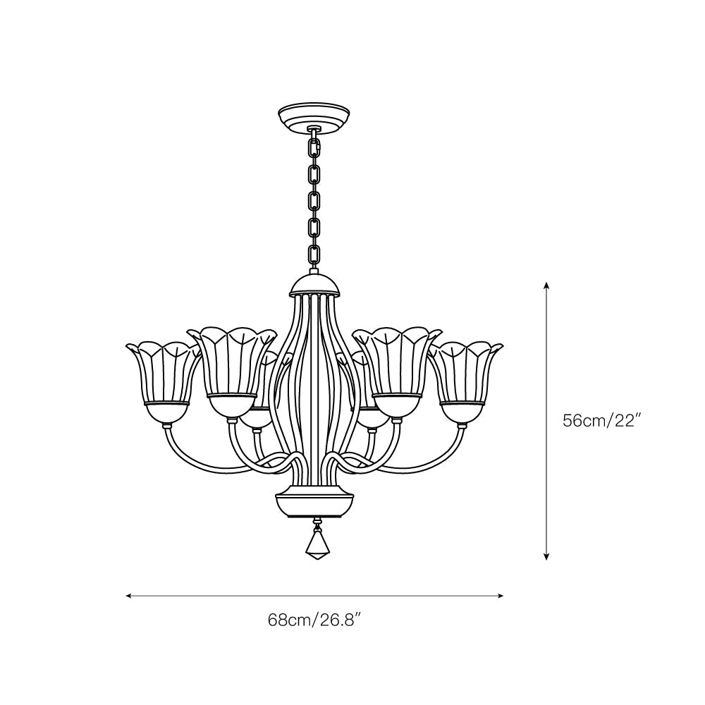 Cheyenne Chandelier - Contemporary Brass & Walnut 6-Light Amber Glass Pendant