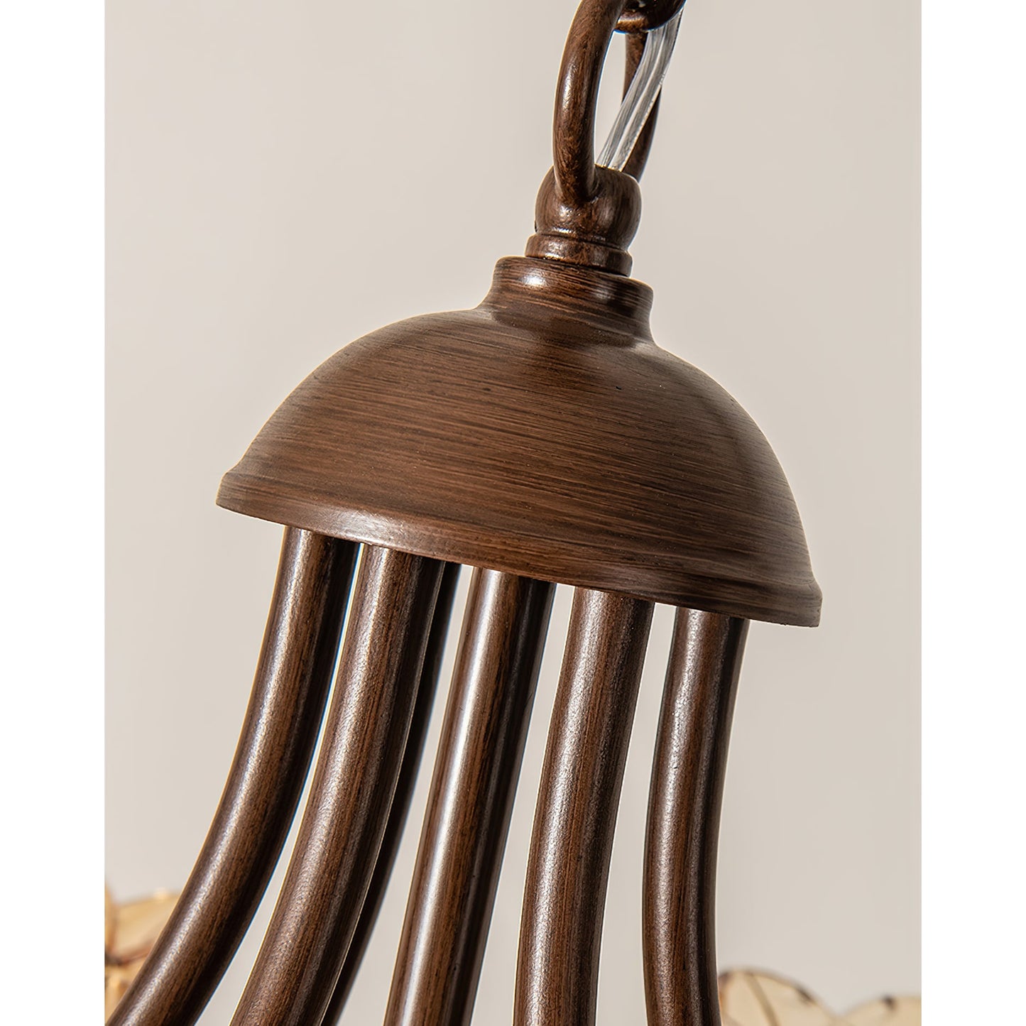Cheyenne Chandelier - Contemporary Brass & Walnut 6-Light Amber Glass Pendant