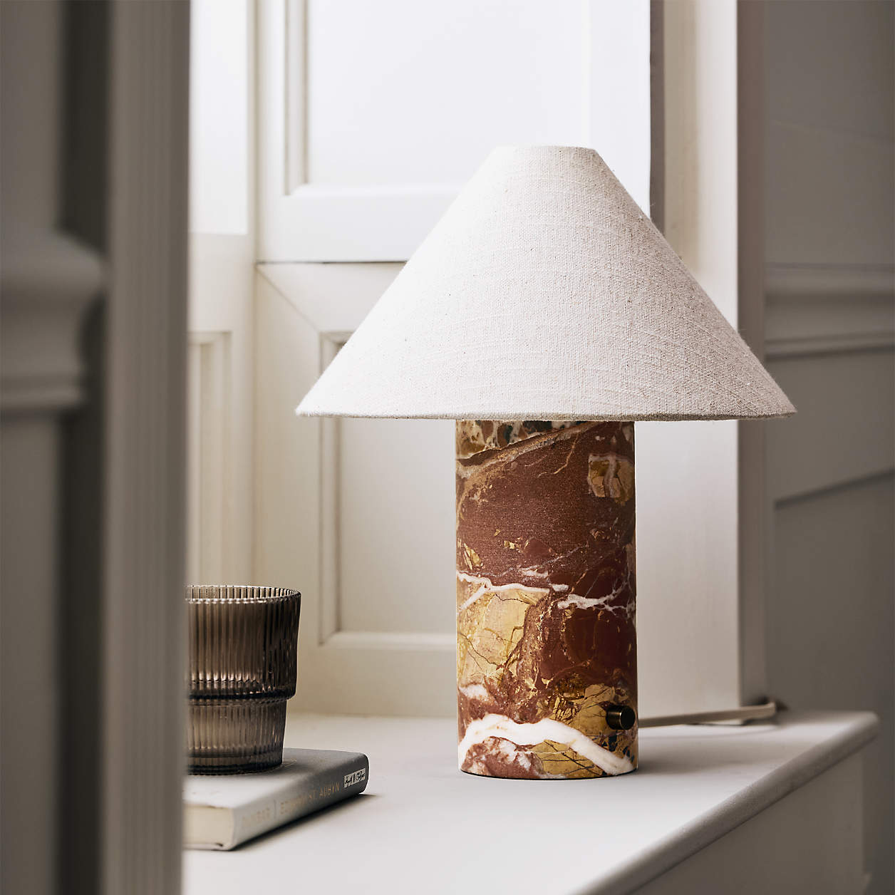 Chez Marble Table Lamp - Luxury Natural Marble & Fabric Bedside Light