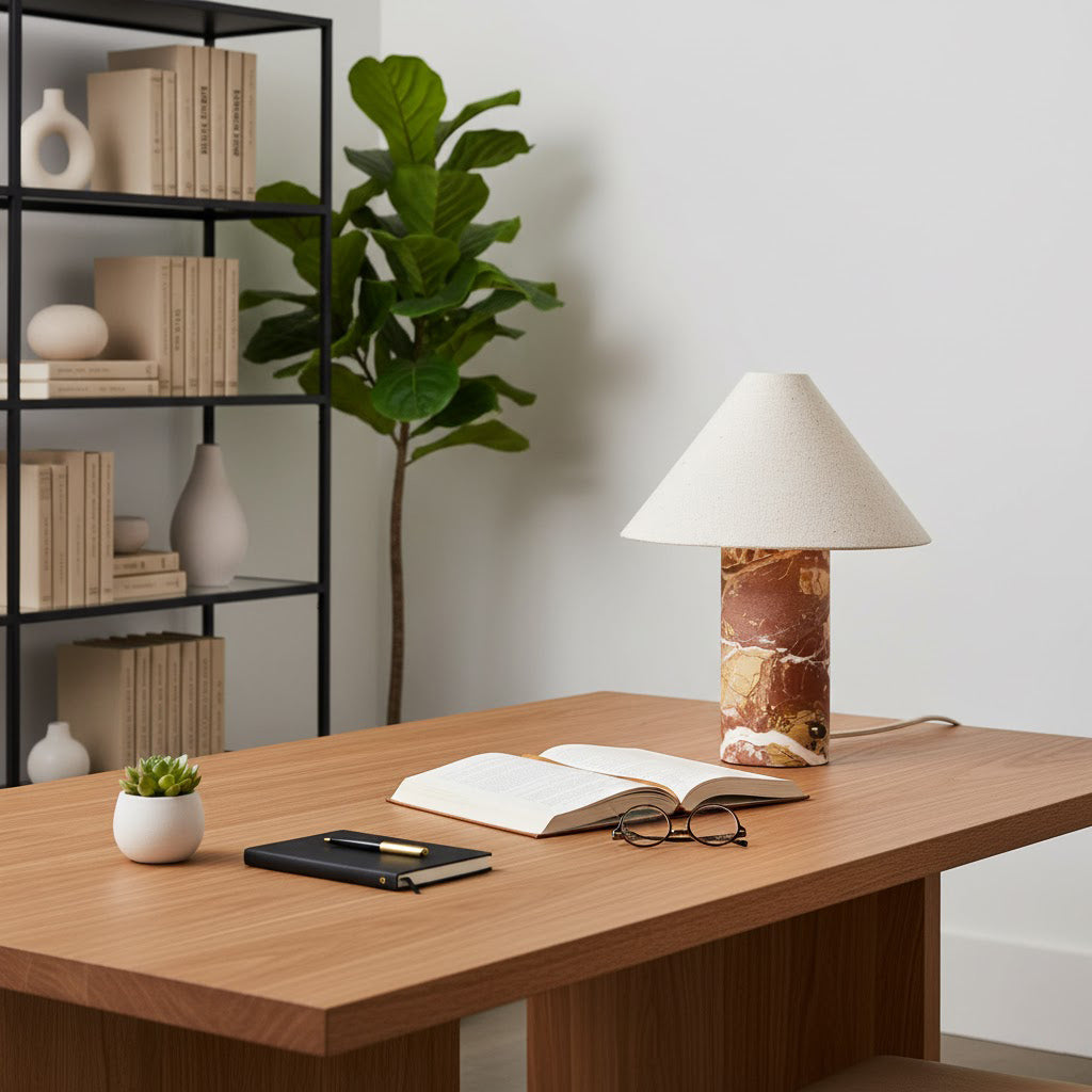 Chez Marble Table Lamp - Luxury Natural Marble & Fabric Bedside Light