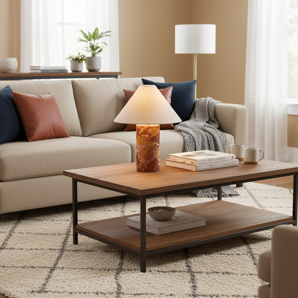 Chez Marble Table Lamp - Luxury Natural Marble & Fabric Bedside Light