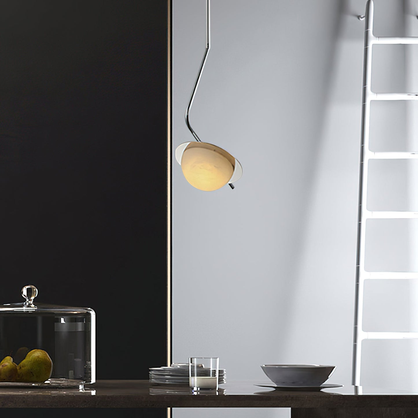 Chic Luminance Alabaster Pendant Light - Art Deco Natural Stone & Stainless Steel Drop