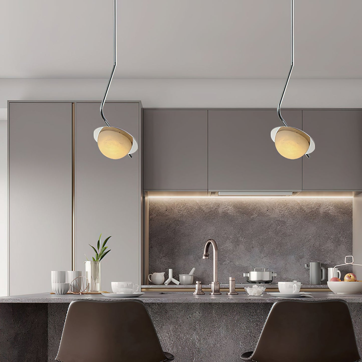 Chic Luminance Alabaster Pendant Light - Art Deco Natural Stone & Stainless Steel Drop
